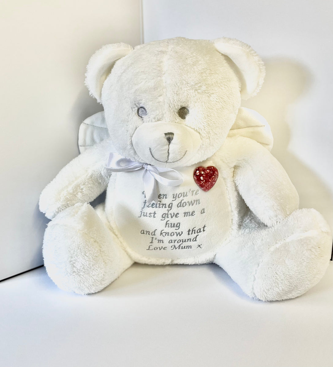 Angel Teddy with Ashes heart and message Made By Me Loved By U