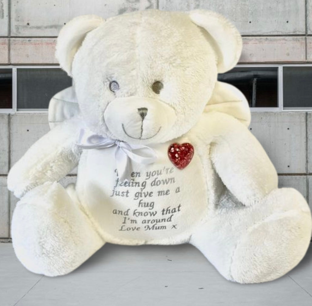 Angel Teddy with Ashes heart and message