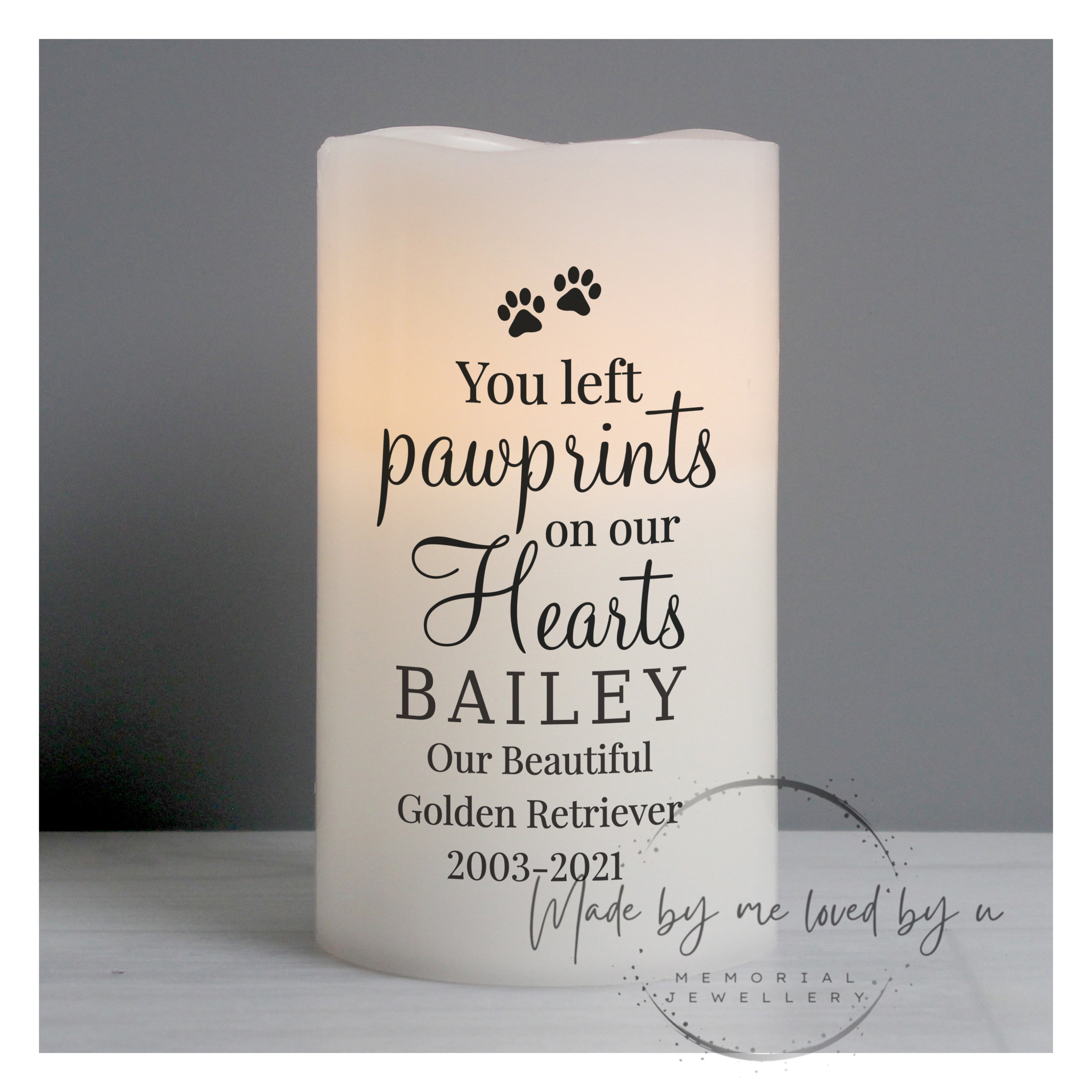 Personalised Paw Print LED Candle