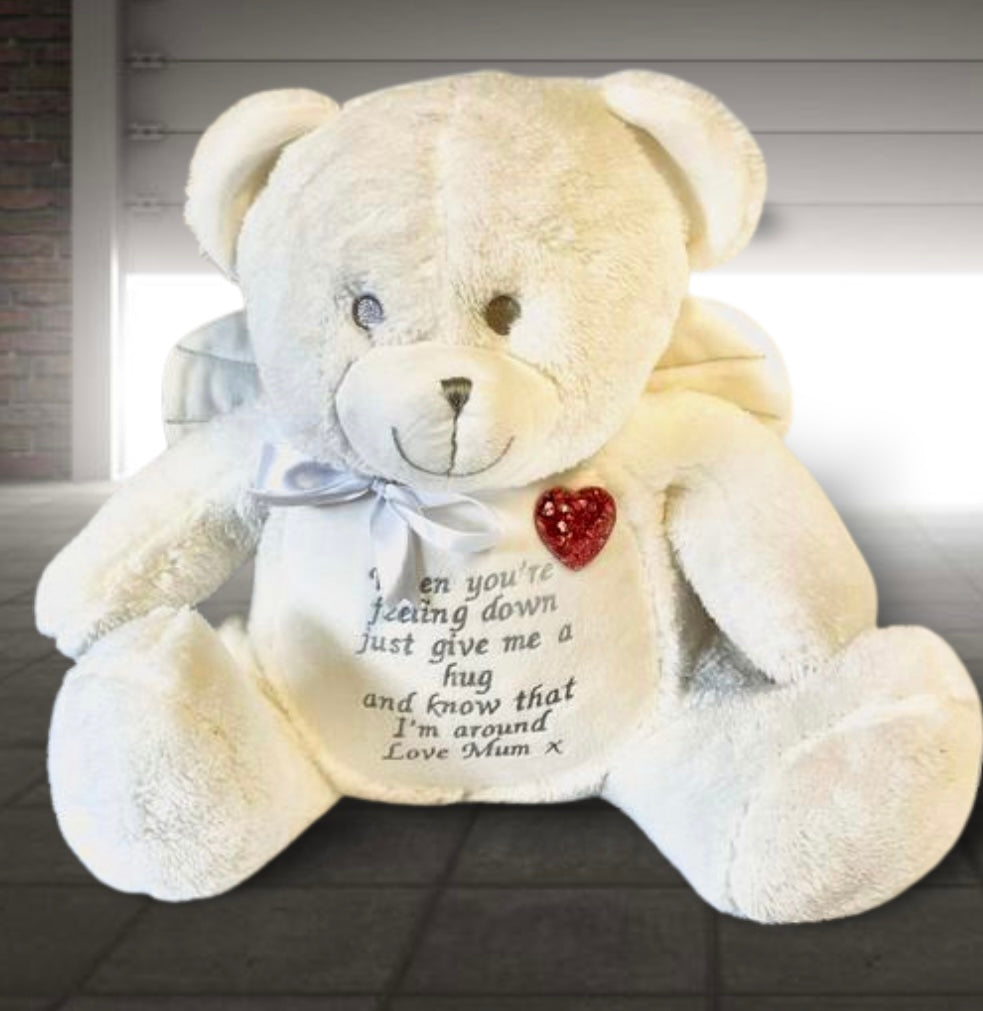 Angel Teddy with Ashes heart and message